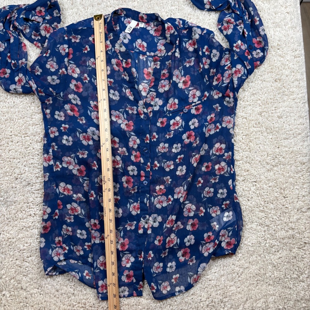 KUT from the Kloth Blue Floral Button Down Roll Tab Blouse KT32169 Womens Large - Picture 5 of 7